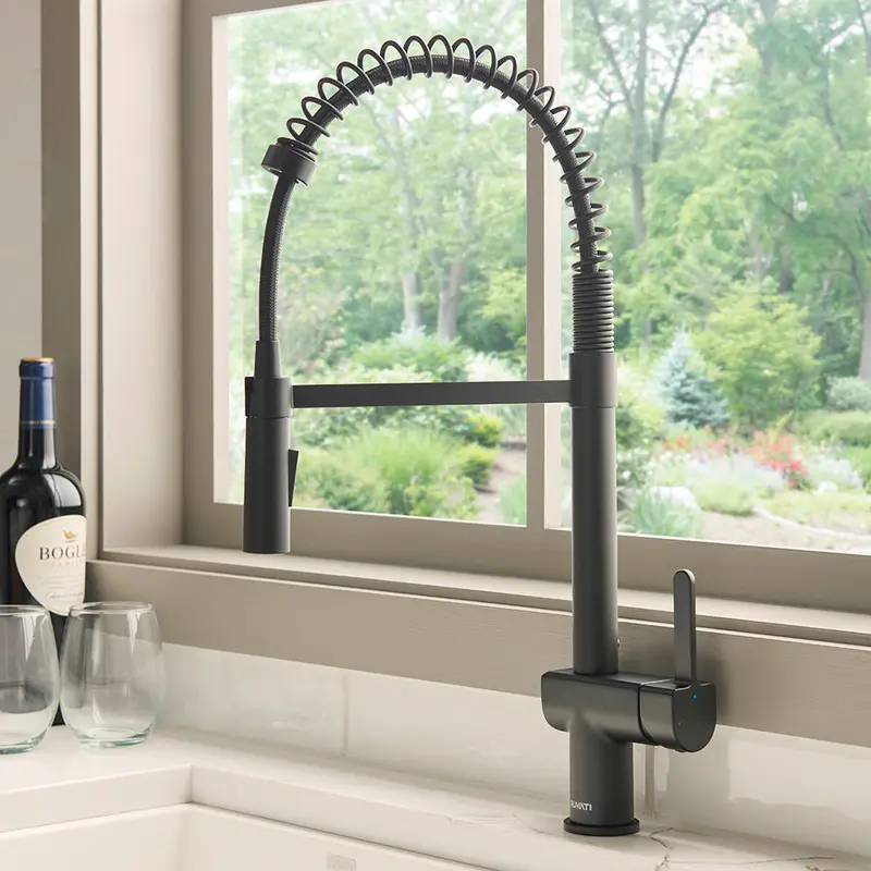 Seneca Matte Black Spiral Spring Pull-Down Kitchen Faucet With Industrial Sprayer (Rvf1243Mb) 1
