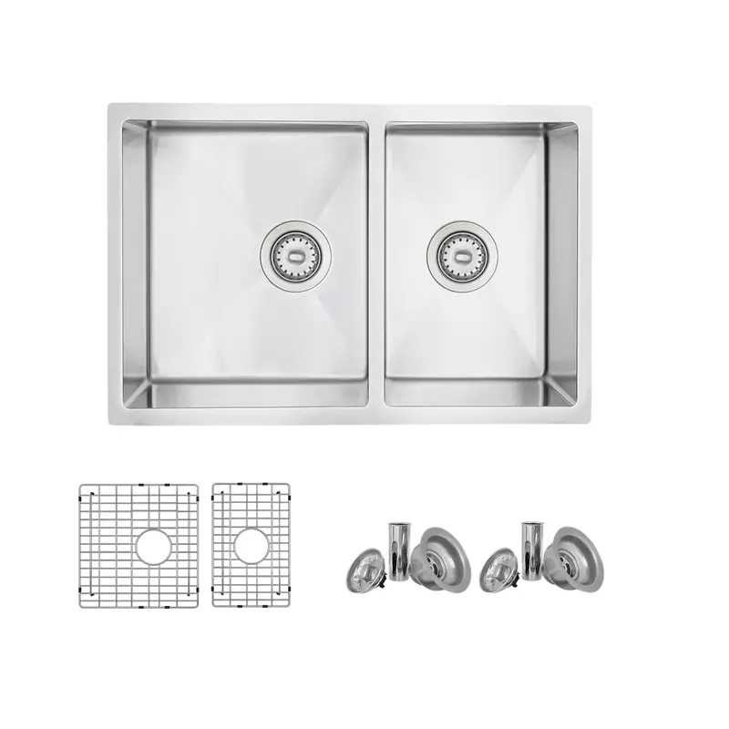 Sevilla 28" Undermount Double Bowl Stainless Steel Kitchen Sink – 18-Gauge With Drain Grids & Standard Strainers (Model S-403G) 1
