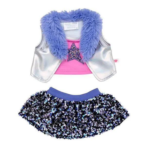Shimmering Iridescent Vest Paired With Sequined Skirt 1