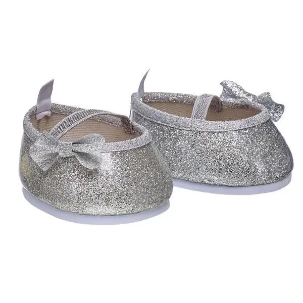 Silver Glitter Bow Detail Flats 1
