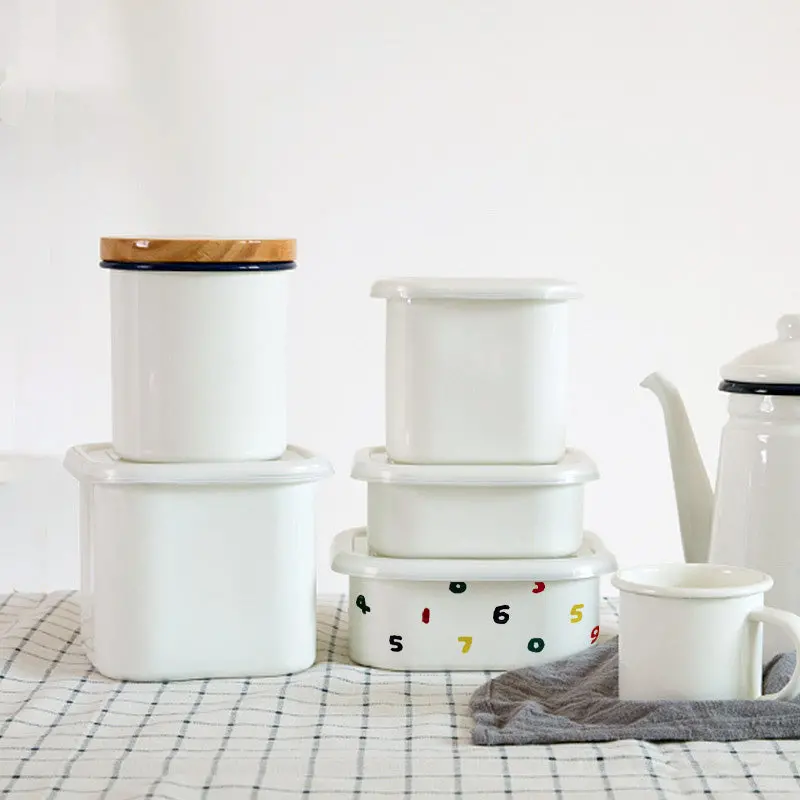 Sleek Agate Square Enamel Storage Canister – Lid Included 1
