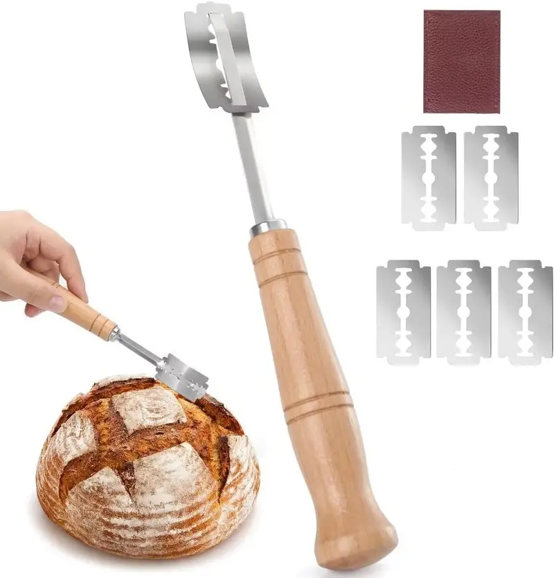 Stainless Steel Bread Lame With Leather Case – Professional Dough Scoring Tool (5-Blade Set) 1