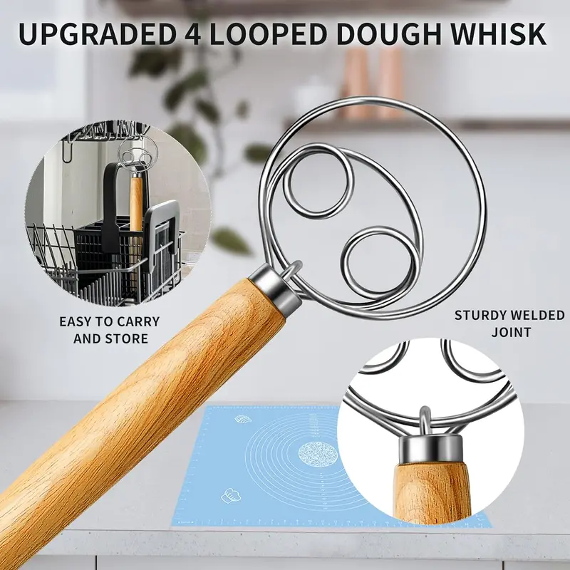 Stainless Steel Danish Whisk – Dual-Function Hand Mixer For Batter, Eggs, And Sticky Doughs 1