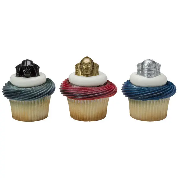 Star Wars Cupcake Ring Set – Darth Vader, R2-D2 & C-3Po Decorations (12 Pcs) 1