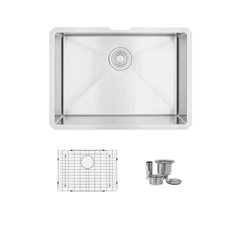 Stylish Teal 25-Inch Single-Bowl Undermount Kitchen Sink – 16-Gauge Stainless Steel With Basket Strainer & Grid – S-312Xg 1