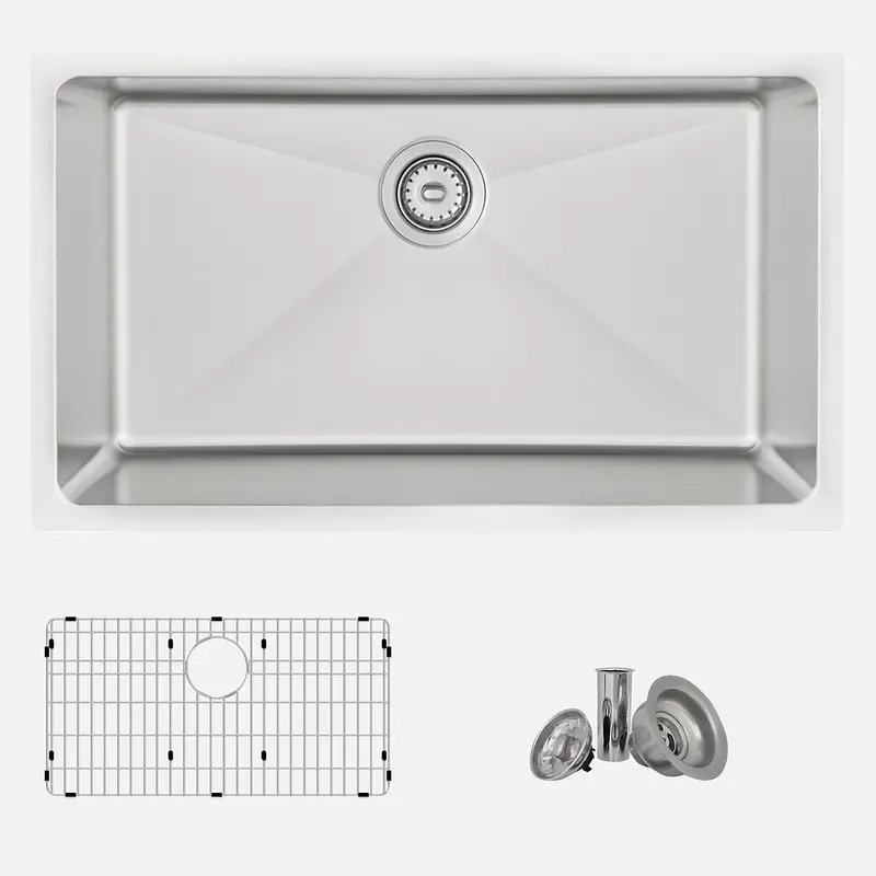 Stylish Valencia 31-Inch Dual-Mount Stainless Steel Kitchen Sink – 16-Gauge, Includes Grid & Strainer – S-402G 1