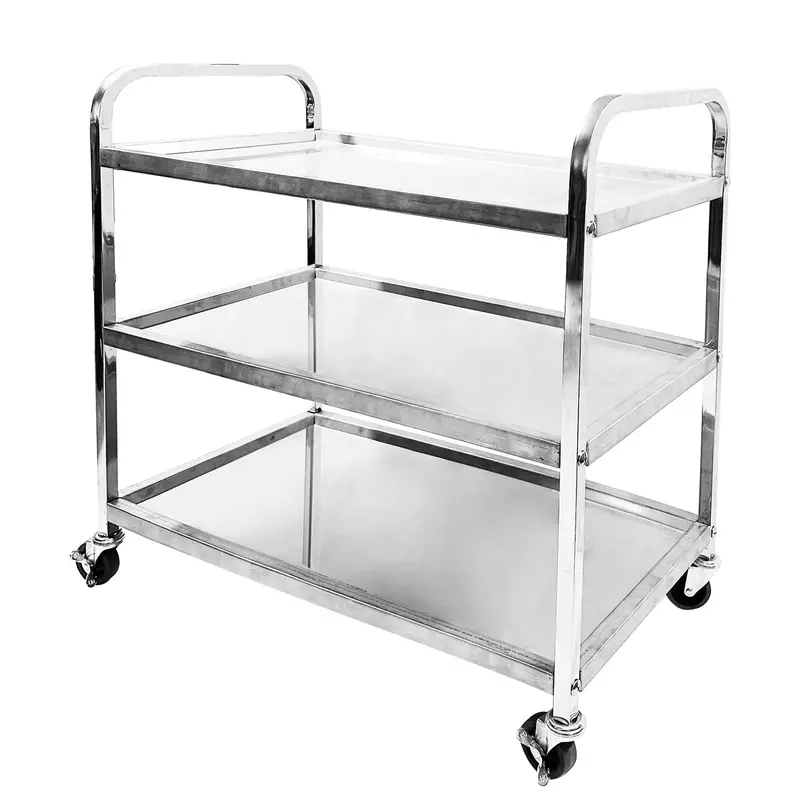 Three-Tier Stainless Steel Rolling Utility Trolley For Kitchen Or Workshop 1