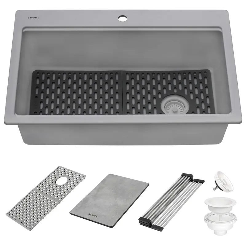 Urban Gray Granite Topmount Workstation Sink – 33" X 22", Single Basin 1