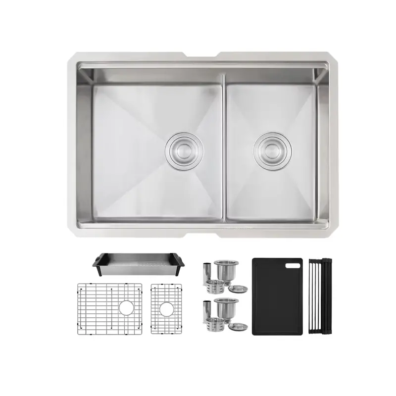 Versa28 28-Inch Stainless Steel Kitchen Sink – 60/40 Double Bowl Undermount Workstation With Black Accessories (S-628Wk) 1
