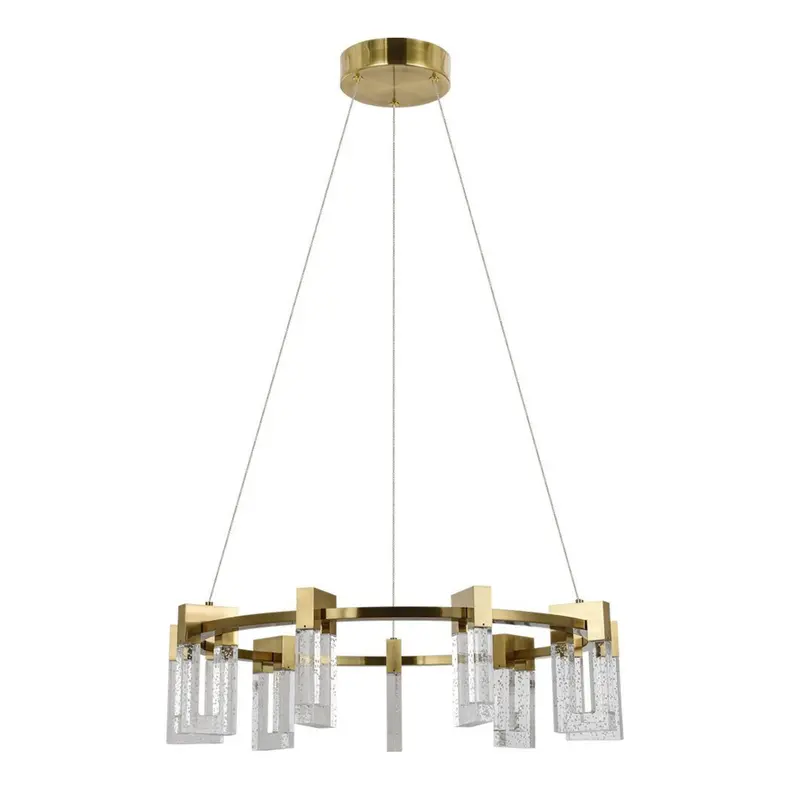 Vonn Sorrento 27-Inch Round Led Chandelier With Nine Fabric Shades – Antique Brass Structure 1