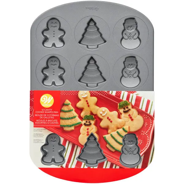 Wilton 12-Cavity Holiday Cookie Pan (Gingerbread Man, Tree, Snowman) 1