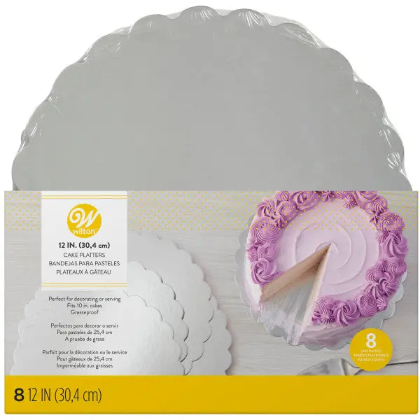 Wilton 12-Inch Metallic Round Cake Platters – 8-Count Professional Baking Trays 1