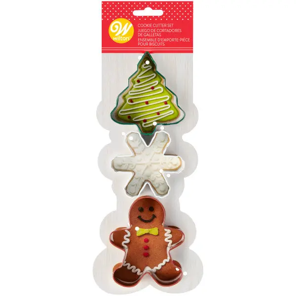 Wilton 3-Piece Holiday Metal Cookie Cutters – Tree, Snowflake, Gingerbread Man 1