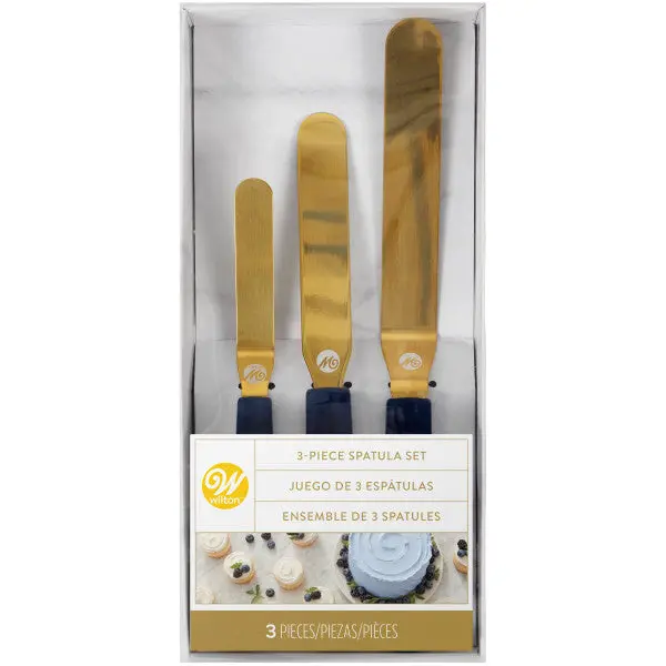 Wilton 3-Piece Navy Blue & Gold Icing Spatula Set 1