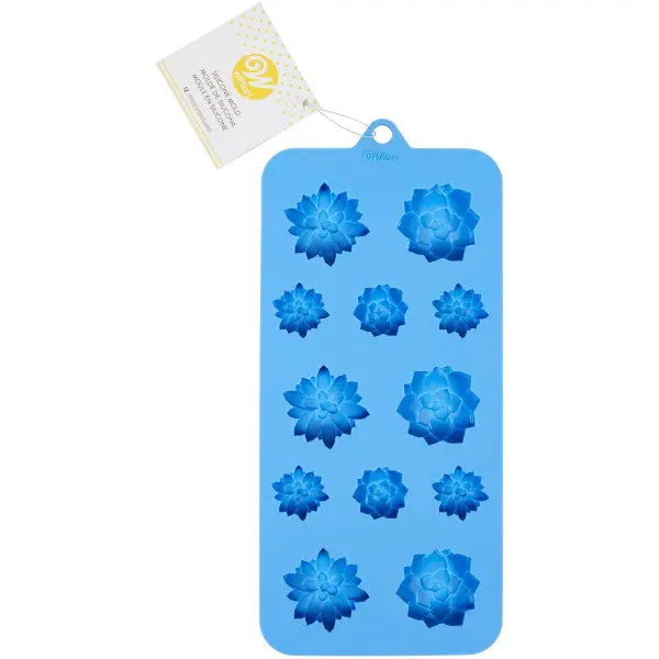 Wilton Blue Succulent Silicone Candy Mold – 12-Cavity Pastel Botanical Chocolate Maker 1