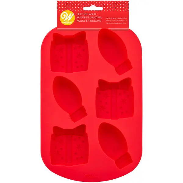 Wilton Christmas Present & Lightbulb Silicone Candy Mold – 6-Cavity 1