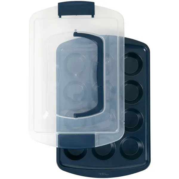 Wilton Diamond-Infused Navy Blue 12-Cup Muffin And Cupcake Pan – Even Heat Distribution 1
