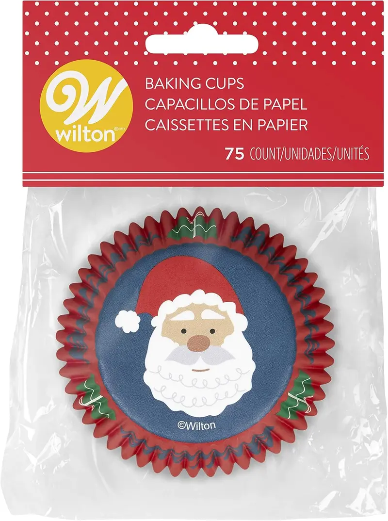 Wilton Festive Santa Cupcake Liners – 75-Piece Holiday Baking Supply Pack 1