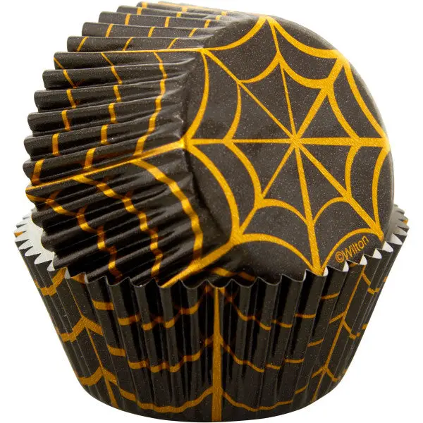 Wilton Gold Foil Spider Web Cupcake Liners – 24-Pack Festive Halloween Baking Cups 1