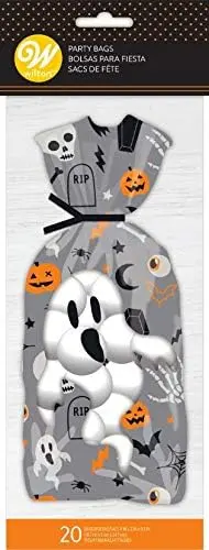 Wilton Happy Halloween Ghost-Themed Treat Bags – 20-Count Resealable Candy Holders 1