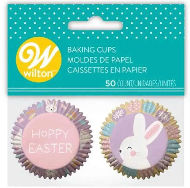 Wilton Hoppy Easter Mini Cupcake Liners – 50-Count Pastel Bunny Design 1