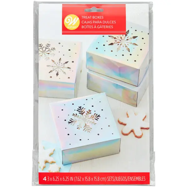 Wilton Iridescent Snowflake Treat Boxes – 4-Pack (6.5" X 6.5" X 3") 1