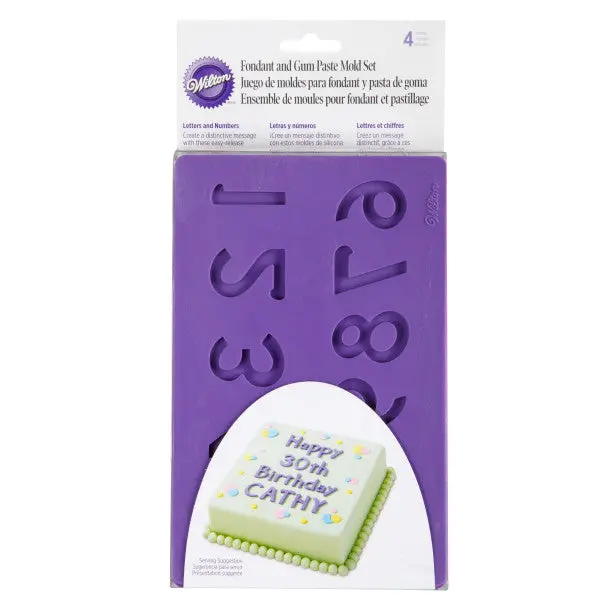 Wilton Letters & Numbers Silicone Mold Set – 4-Piece Fondant & Gum Paste Alphabet Kit 1