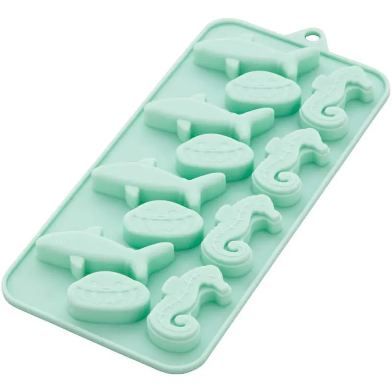 Wilton Marine Life Candy Mold – 12-Cavity Shark, Jellyfish & Seahorse Silicone Tray 1