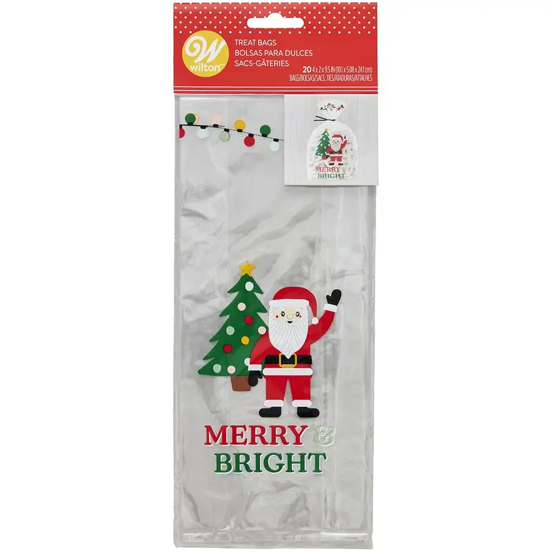 Wilton Merry & Bright Santa Treat Bags – 20-Pack With Secure Twist Ties 1