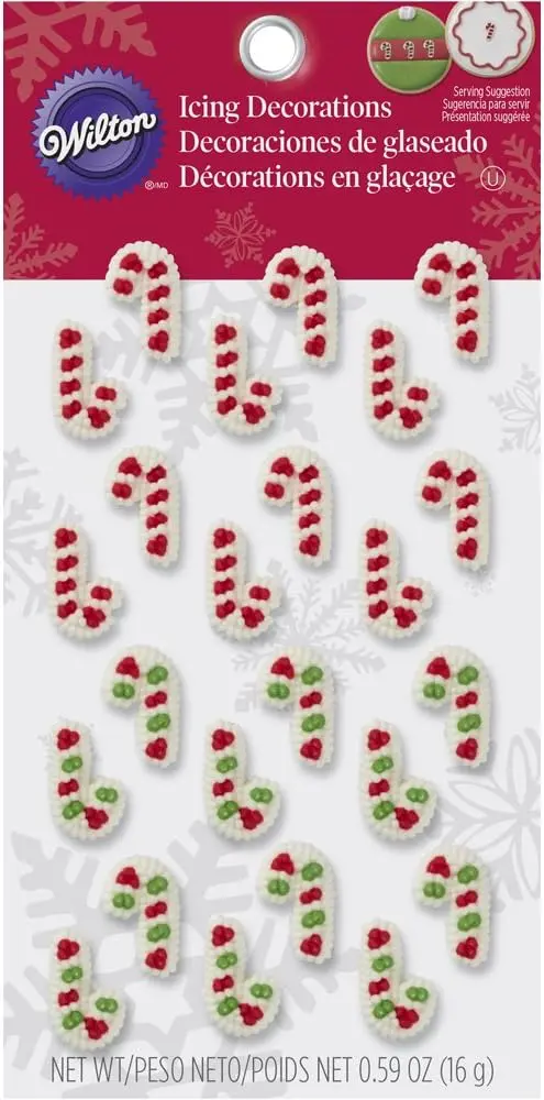 Wilton Mini Candy Cane Icing Decorations – Red & Green Edible Cupcake & Cookie Toppers 1