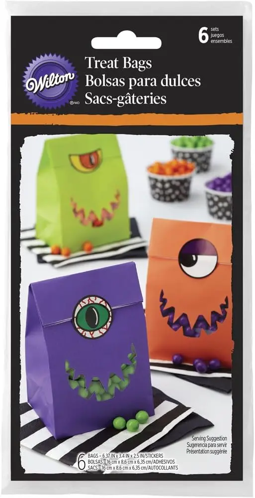 Wilton Monster Design Paper Treat Bags – Halloween-Themed Disposable Favor Pouches 1