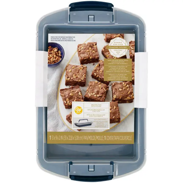 Wilton Navy Blue 9X13-Inch Diamond-Infused Non-Stick Oblong Baking Pan With Lid 1