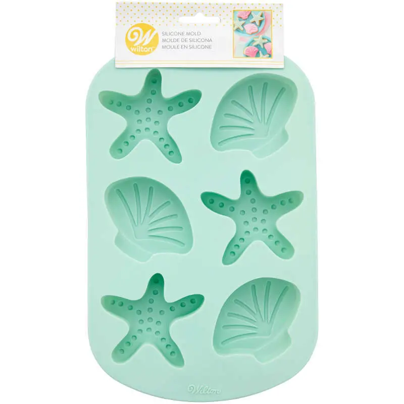 Wilton Ocean-Inspired Candy Mold – 6-Cavity Starfish & Seashell Silicone Tray 1