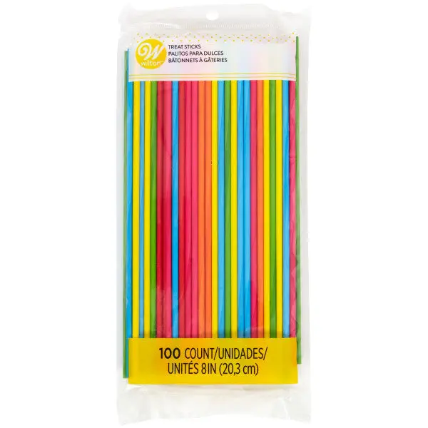 Wilton Primary Color Treat Sticks – 100-Piece Rainbow Lollipop & Dessert Picks 1