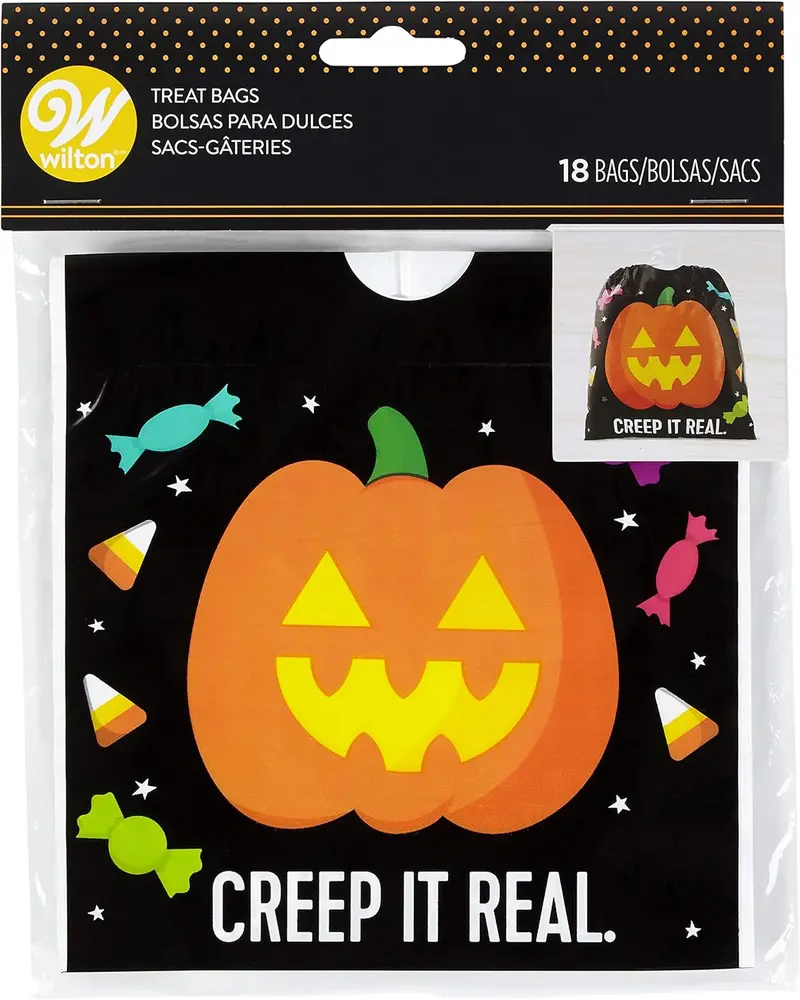 Wilton Pumpkin 'Creep It Real' Halloween Treat Bags – 18-Count Spooky Snack Holders 1