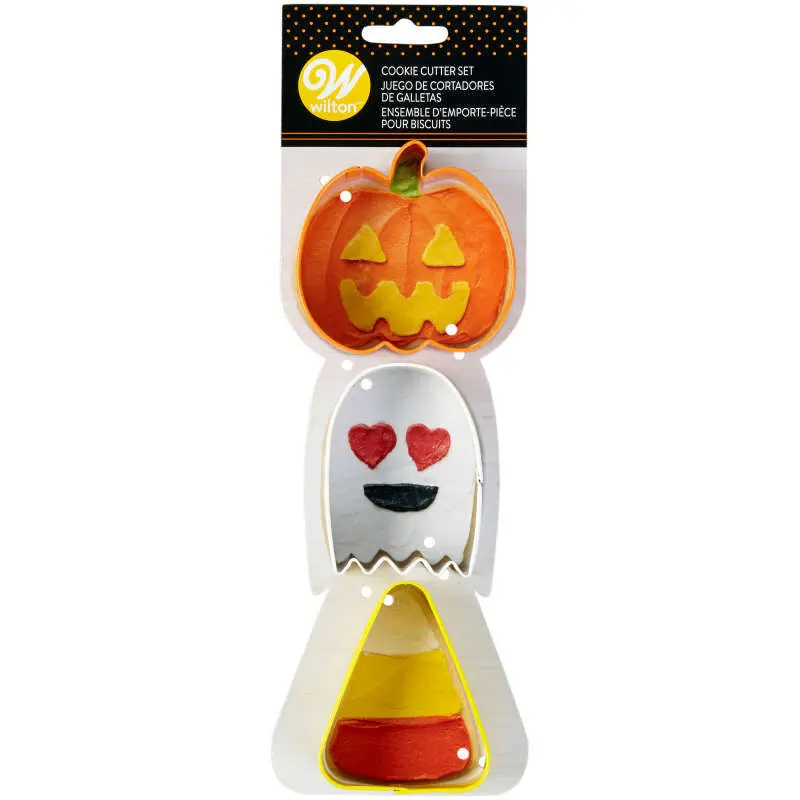 Wilton Pumpkin, Ghost & Candy Corn Cookie Cutters – 3-Piece Holiday Baking Set 1