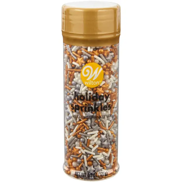 Wilton Shimmering Metallic Star Sprinkles (White, Silver, Gold) – 4.2 Oz Tall Jar 1
