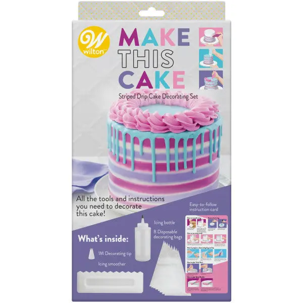 Wilton Striped Drip Cake Decorating Set – 12-Piece Kit For Trendy Drip Effect Cakes 1