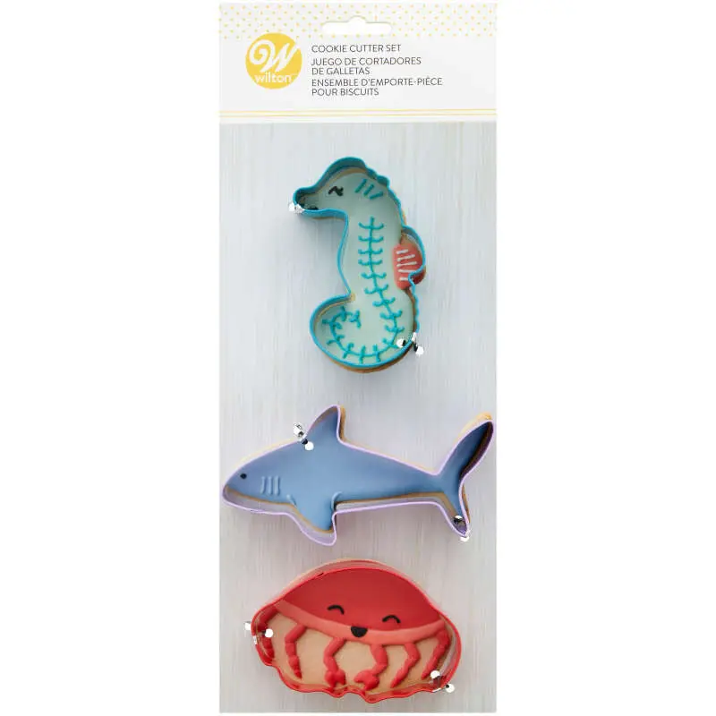 Wilton Under-The-Sea Metal Cookie Cutters – 3-Piece Seahorse, Jellyfish & Shark Set 1