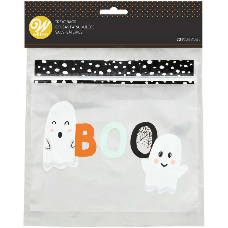 Wilton Whimsical Ghost Treat Bags – 20-Pack Resealable Halloween Favor Packaging 1