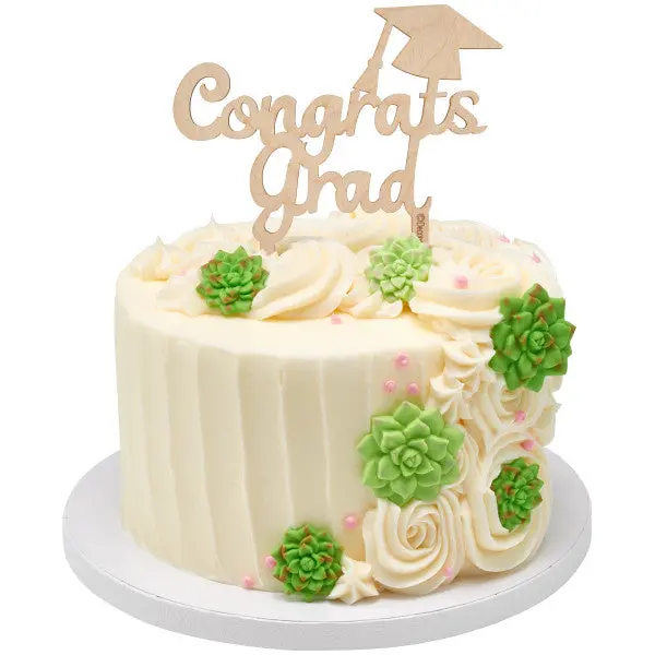 Wooden Graduation Cake Topper With Cap & Tassel – 'Congrats Grad!' Design 1
