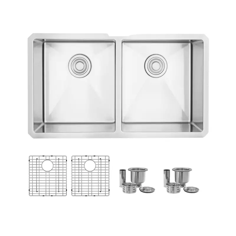Zircon 32" Double Bowl Kitchen Sink – 16-Gauge Stainless Steel With Dual Grids & Basket Strainers (Model S-301Xg) 1