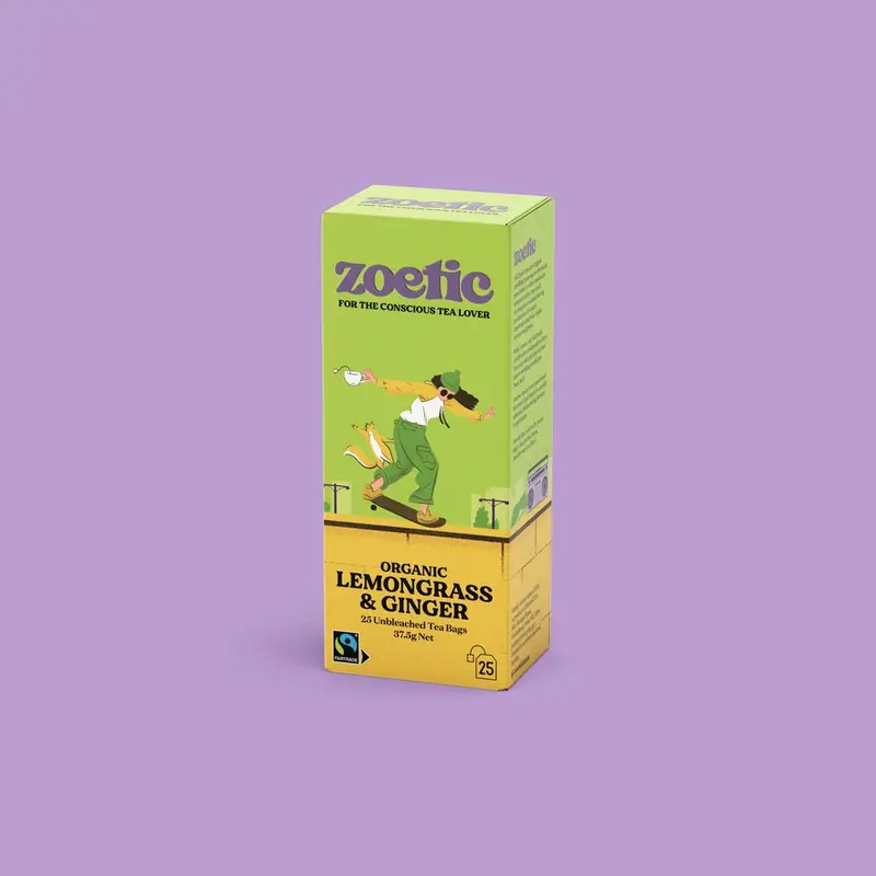Zoetic Lemongrass & Ginger Herbal Tea – 25 Individually Wrapped Bags 1